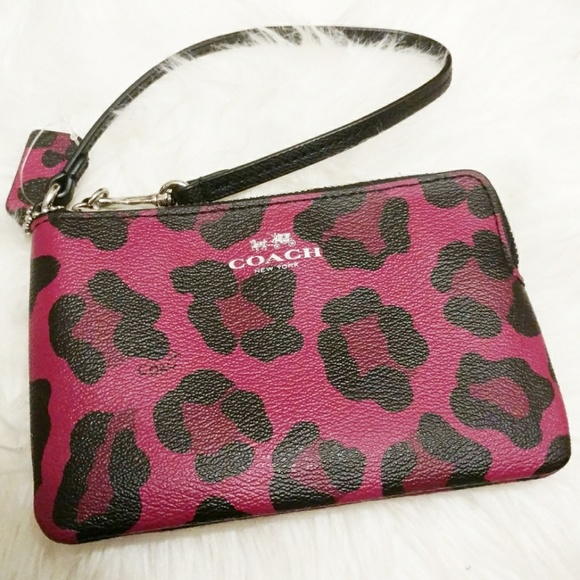 Coach Handbags - NWT Coach Leopard Cranberry Ocelot F64238 Wristlet